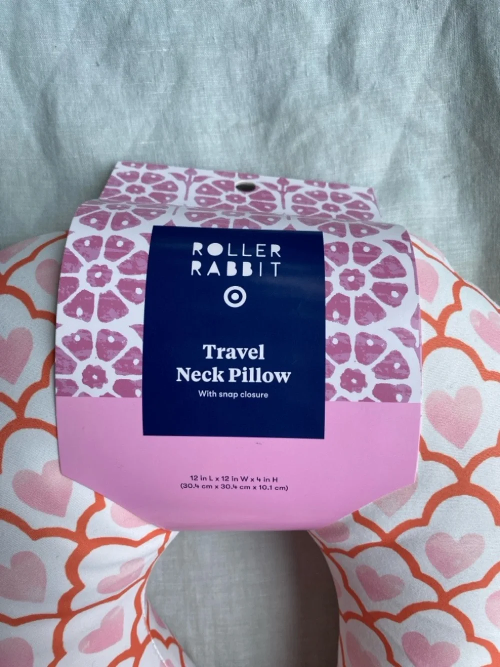NWT Roller Rabbit x Target geo hearts pink white travel neck pillow